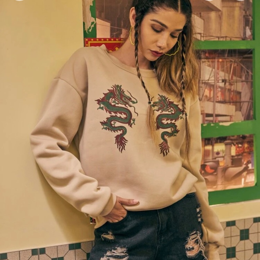 NWT Soft Green Dragon Printed Crew Sweatshirt